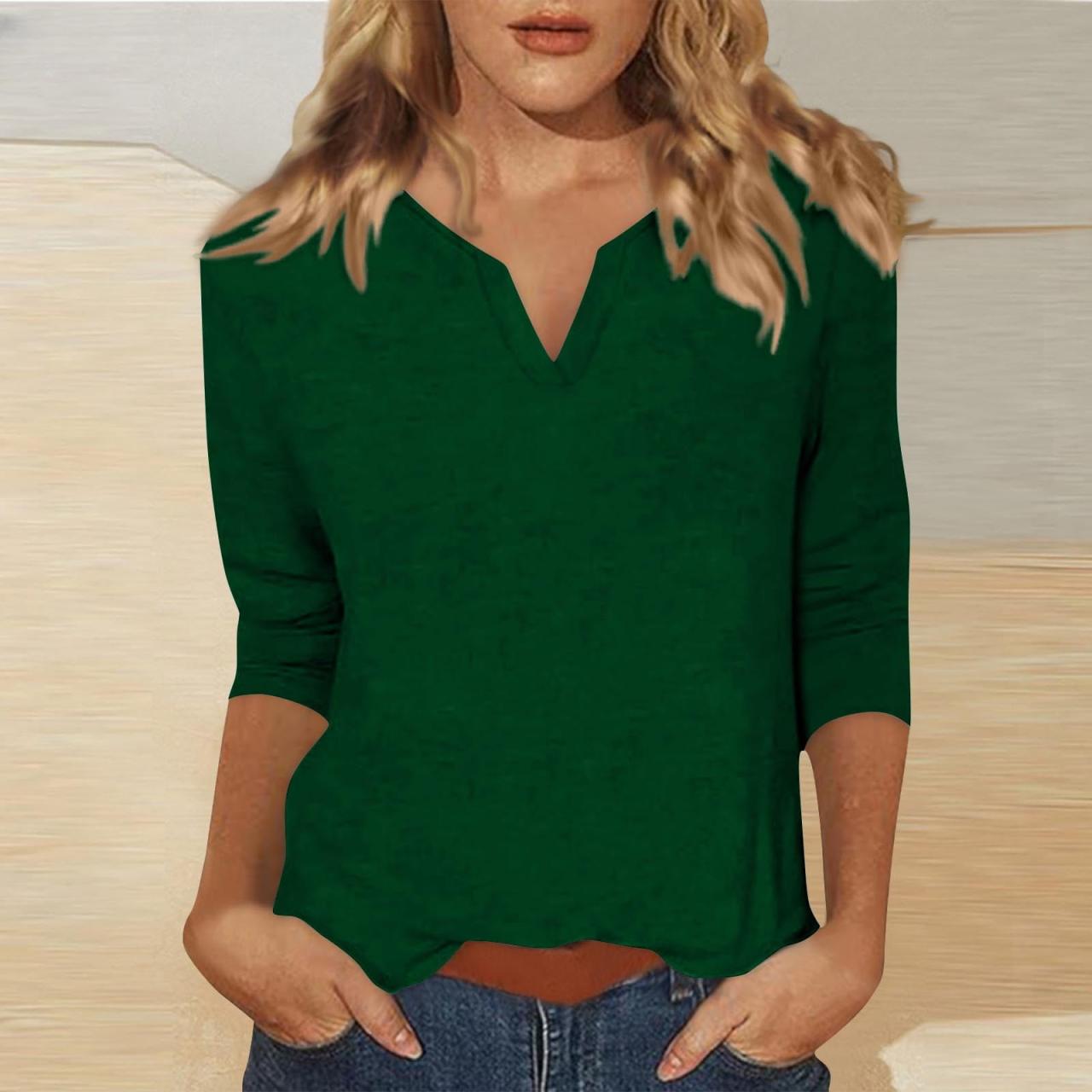 Delliss Women's Solid Color 3/4 Sleeve V Neck Pullover Slim Fit Casual ... Delliss Women's Solid Color 3/4 Sleeve V Neck Pullover Slim Fit Casual ...